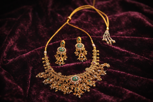 Antique Gold Finish Heritage Necklace Set