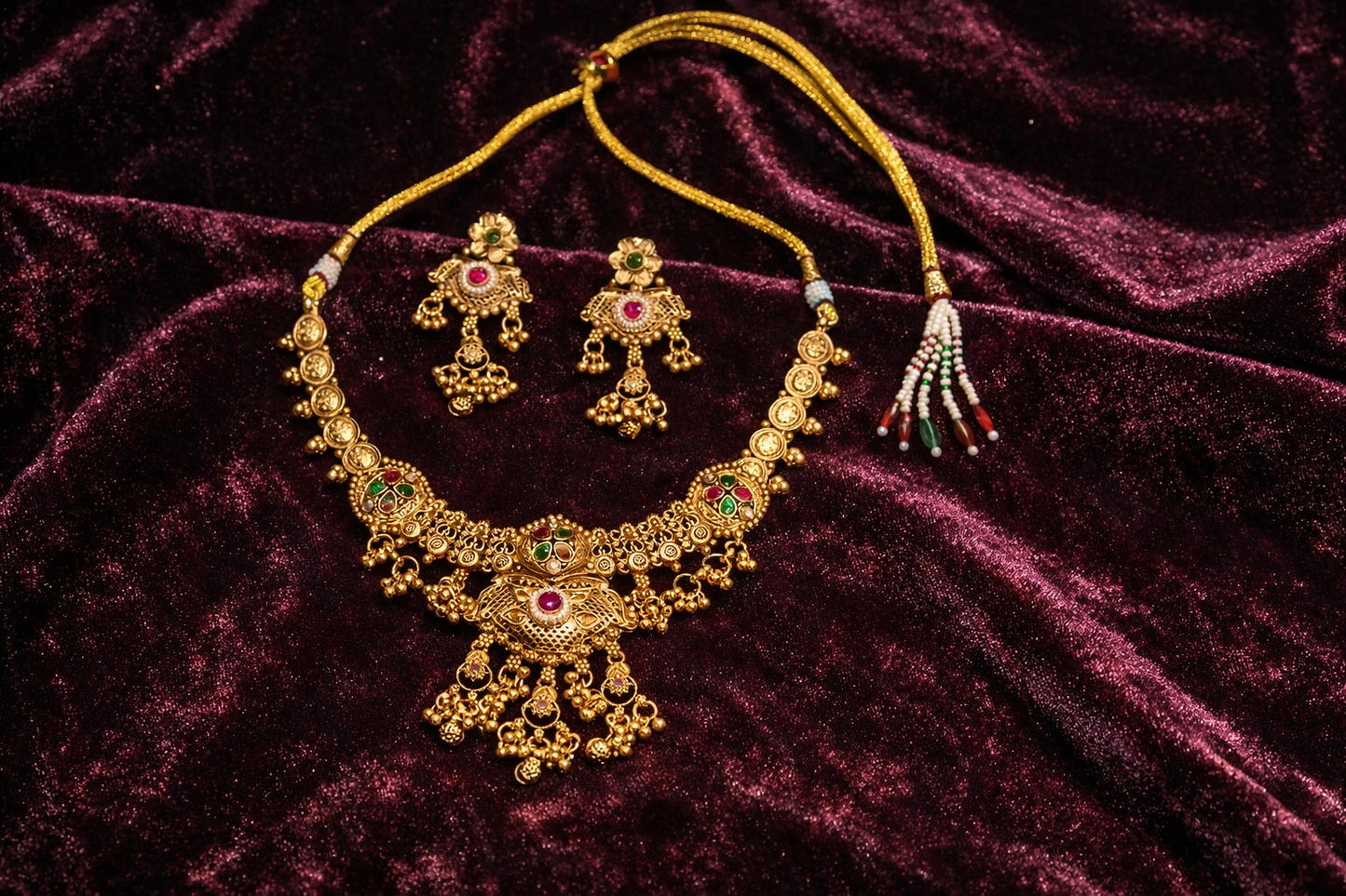 Antique Gold Finish Heritage Necklace Set