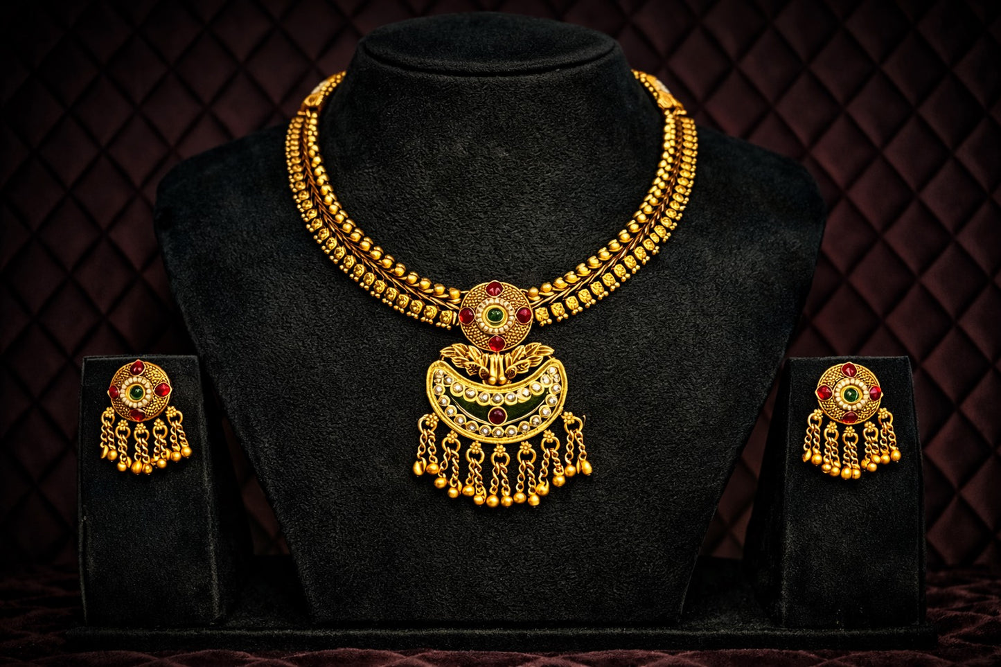 Classic Temple-Inspired Gold Finish Heritage Necklace Set