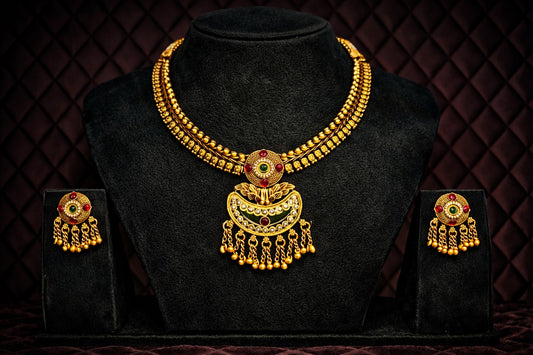 Classic Temple-Inspired Gold Finish Heritage Necklace Set