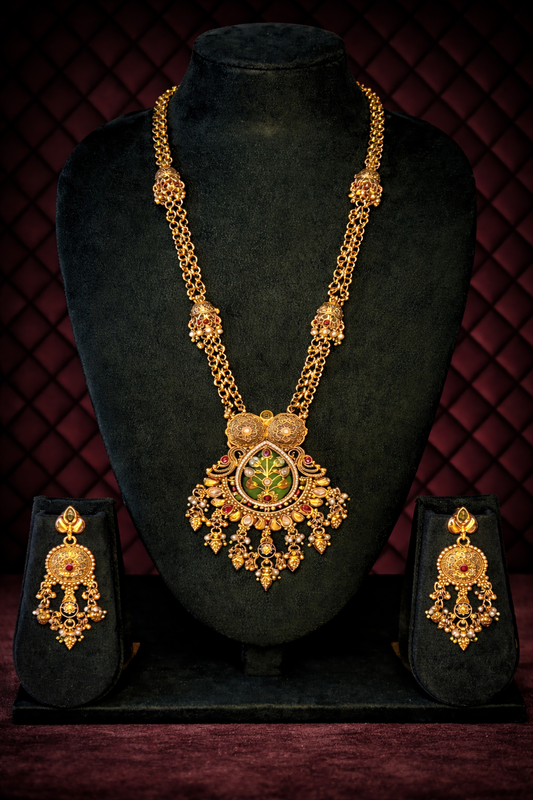 Antique Gold Heritage Long Necklace Set.