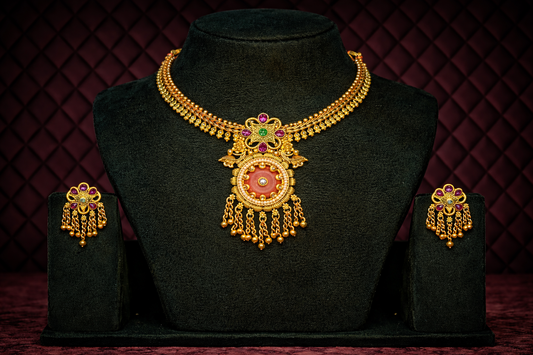 Antique Gold Temple Choker Necklace Set