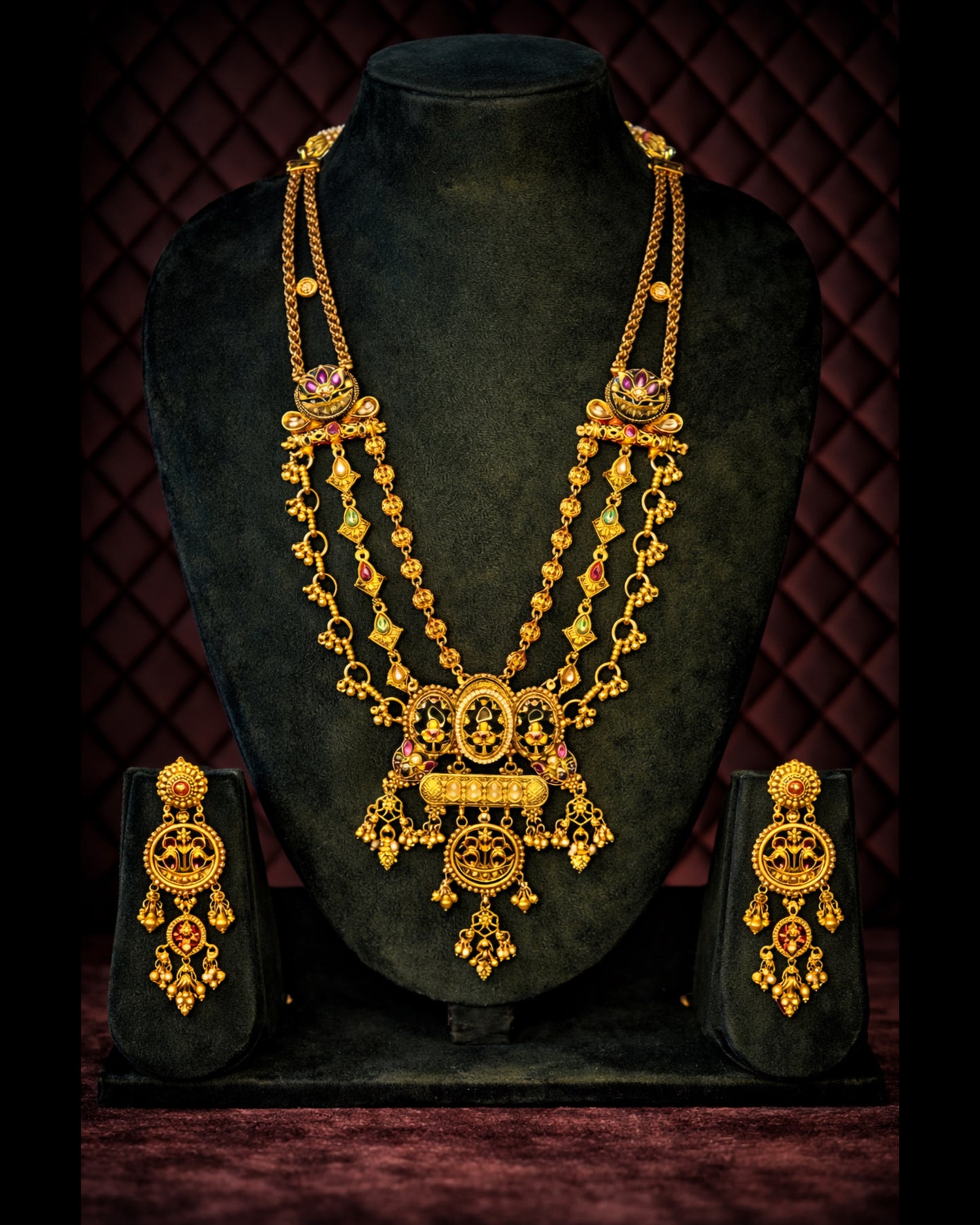 Royal Antique Gold Layered Heritage Necklace Set