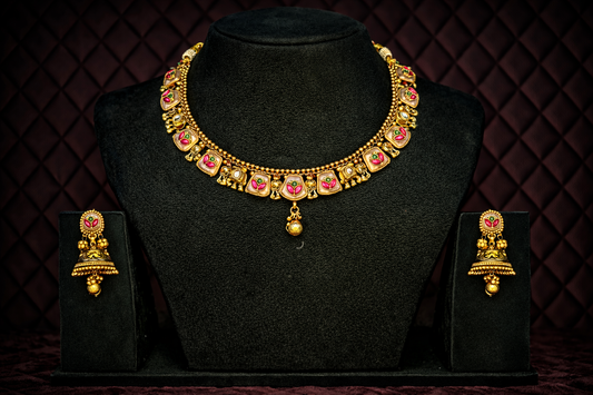 Antique Gold Finish Choker Necklace Set