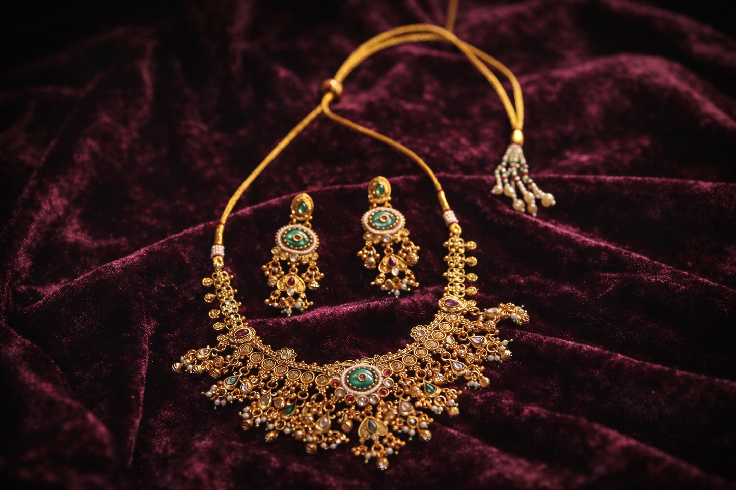 Antique Gold Finish Heritage Necklace Set