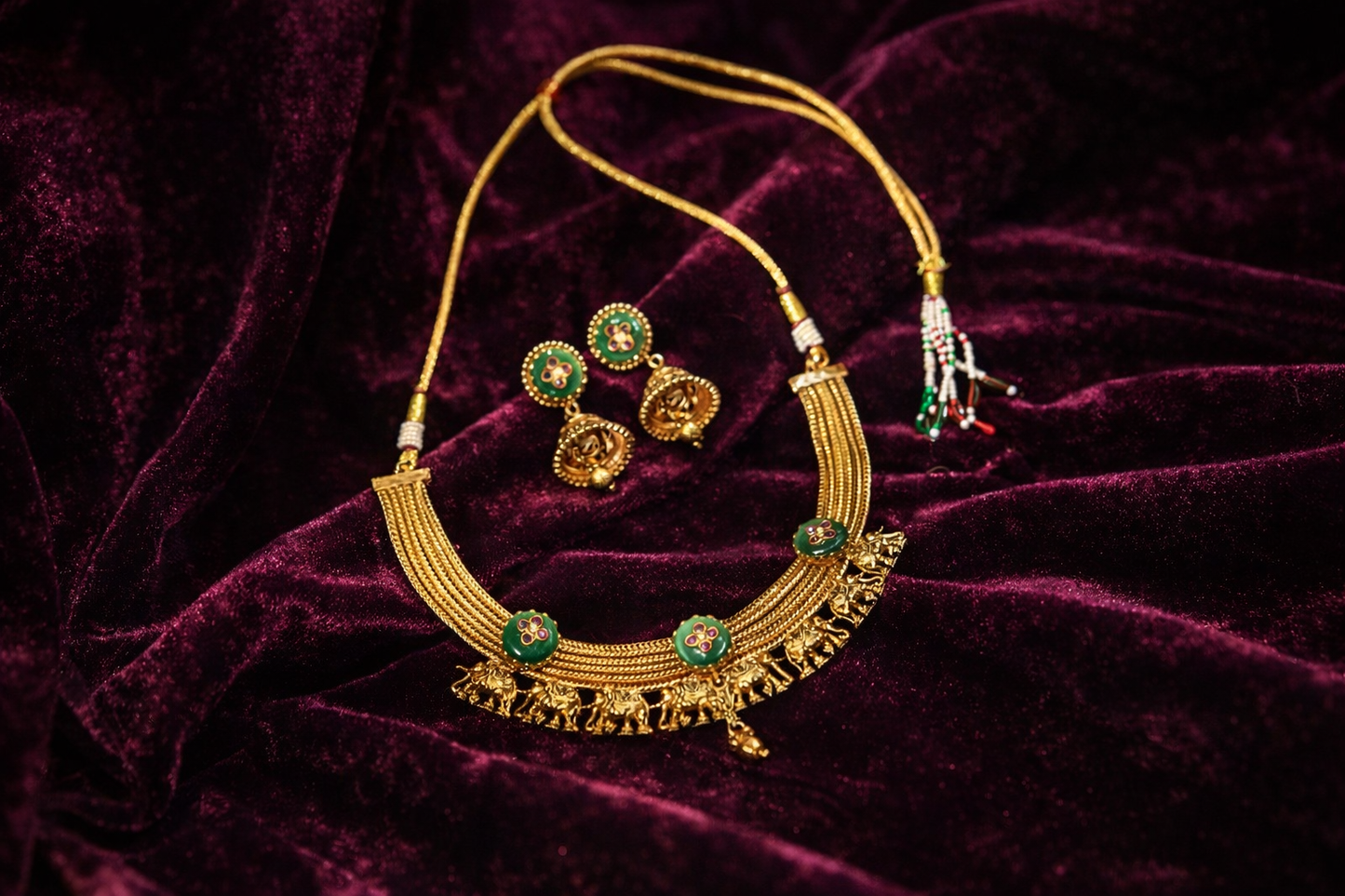 Heritage Gold-Tone Elephant Motif Choker Necklace Set