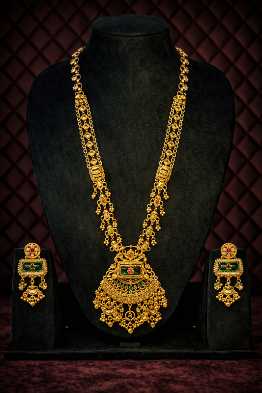 Antique Gold Temple Long Heritage Necklace Set