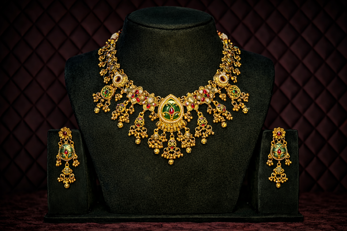 Royal Antique Gold Floral Heritage Necklace Set