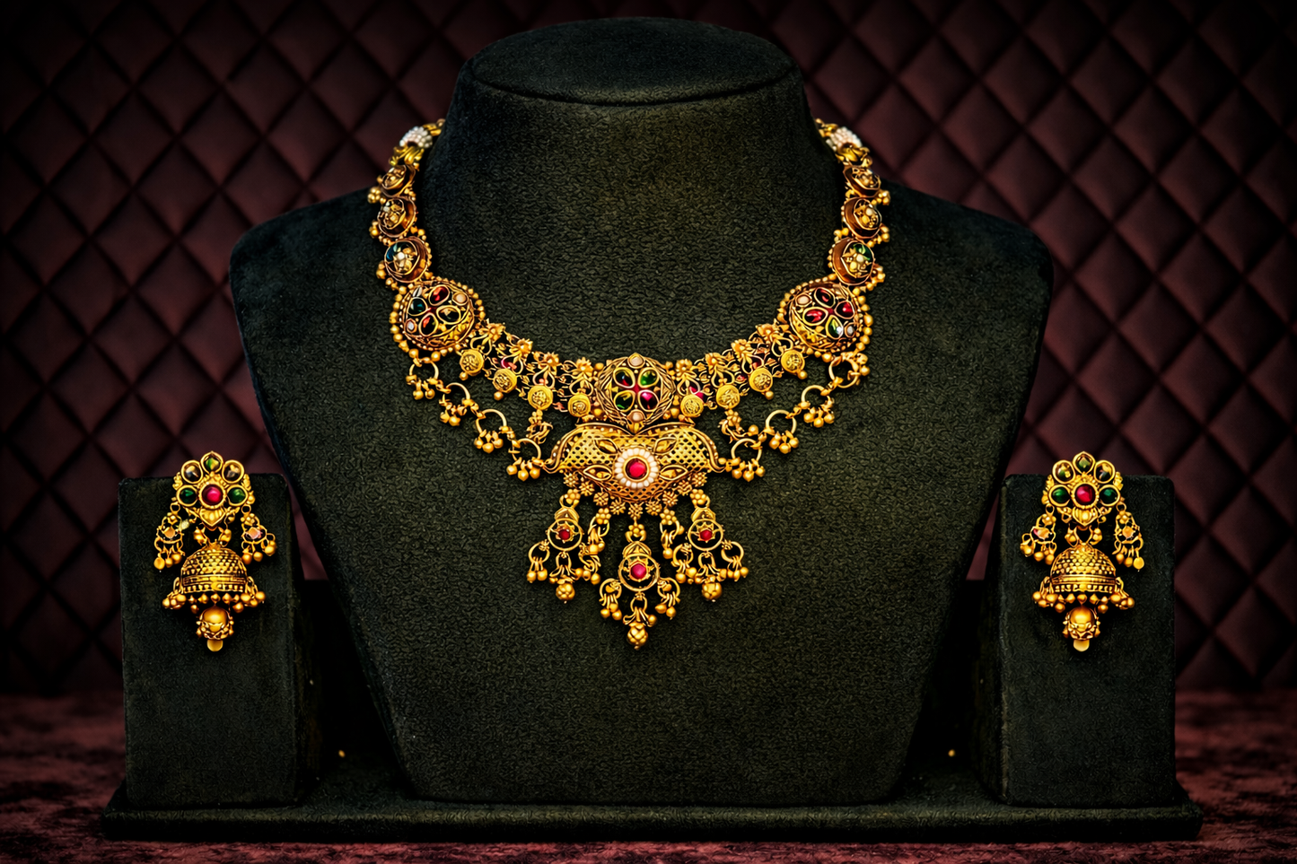 Antique Gold Finish Heritage Necklace Set