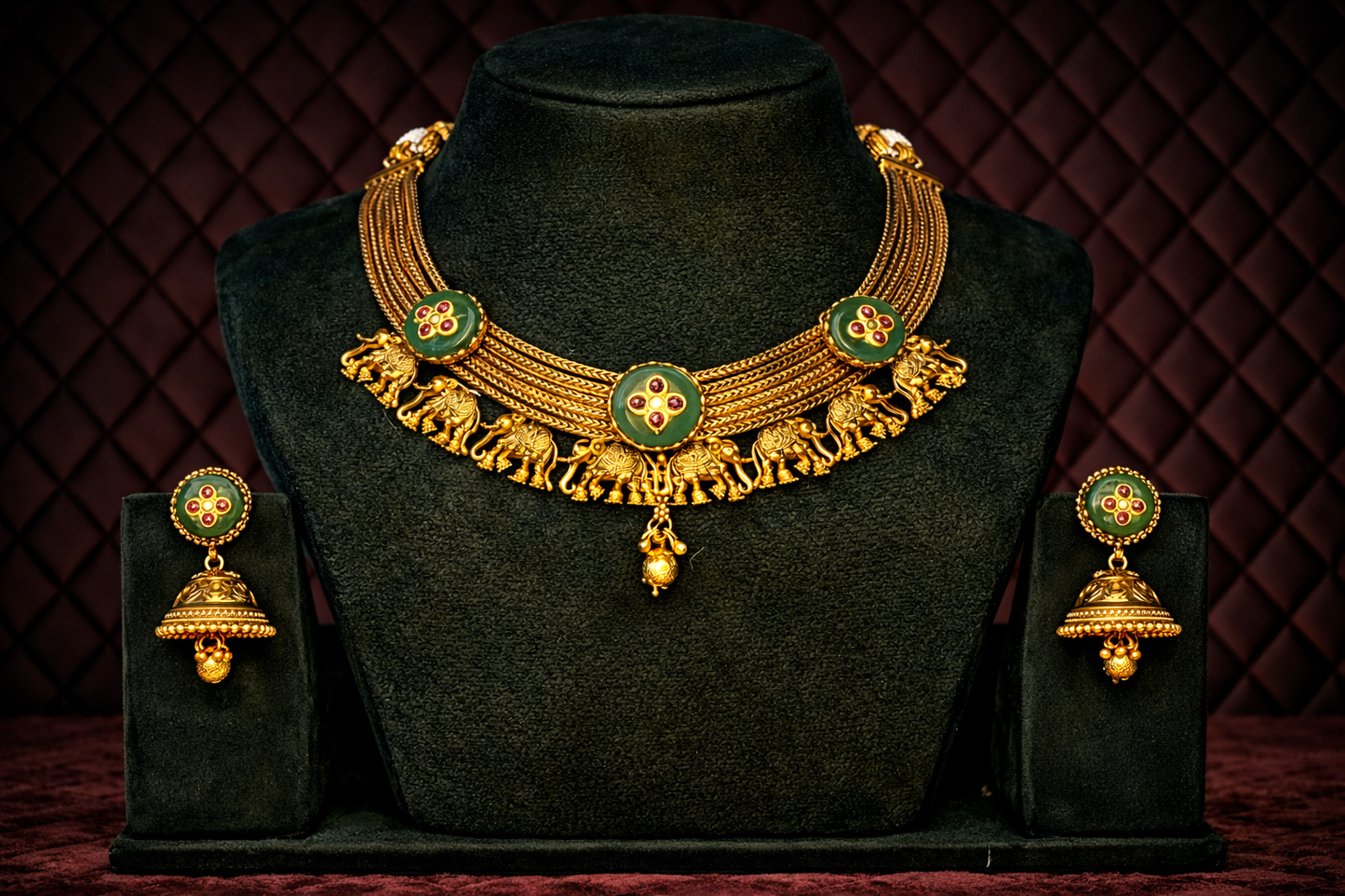 Heritage Gold-Tone Elephant Motif Choker Necklace Set