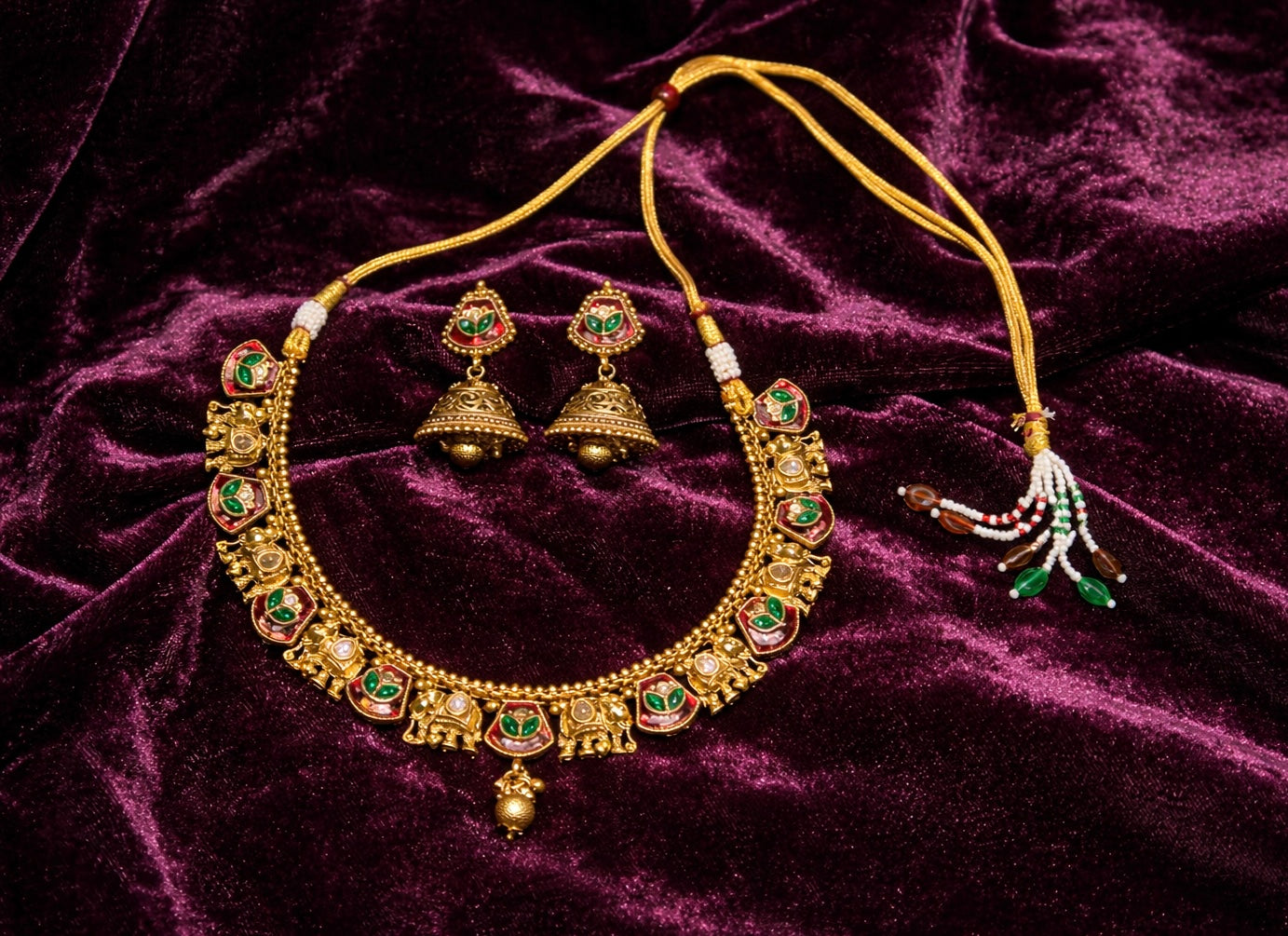 Antique Gold Finish Choker Necklace Set