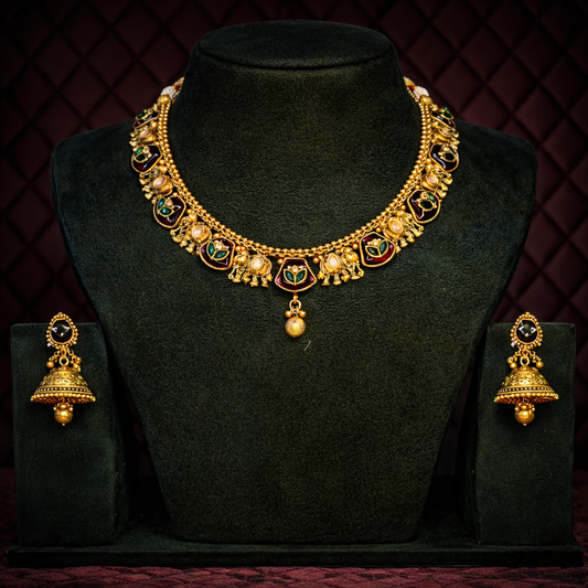 Antique Gold Finish Choker Necklace Set