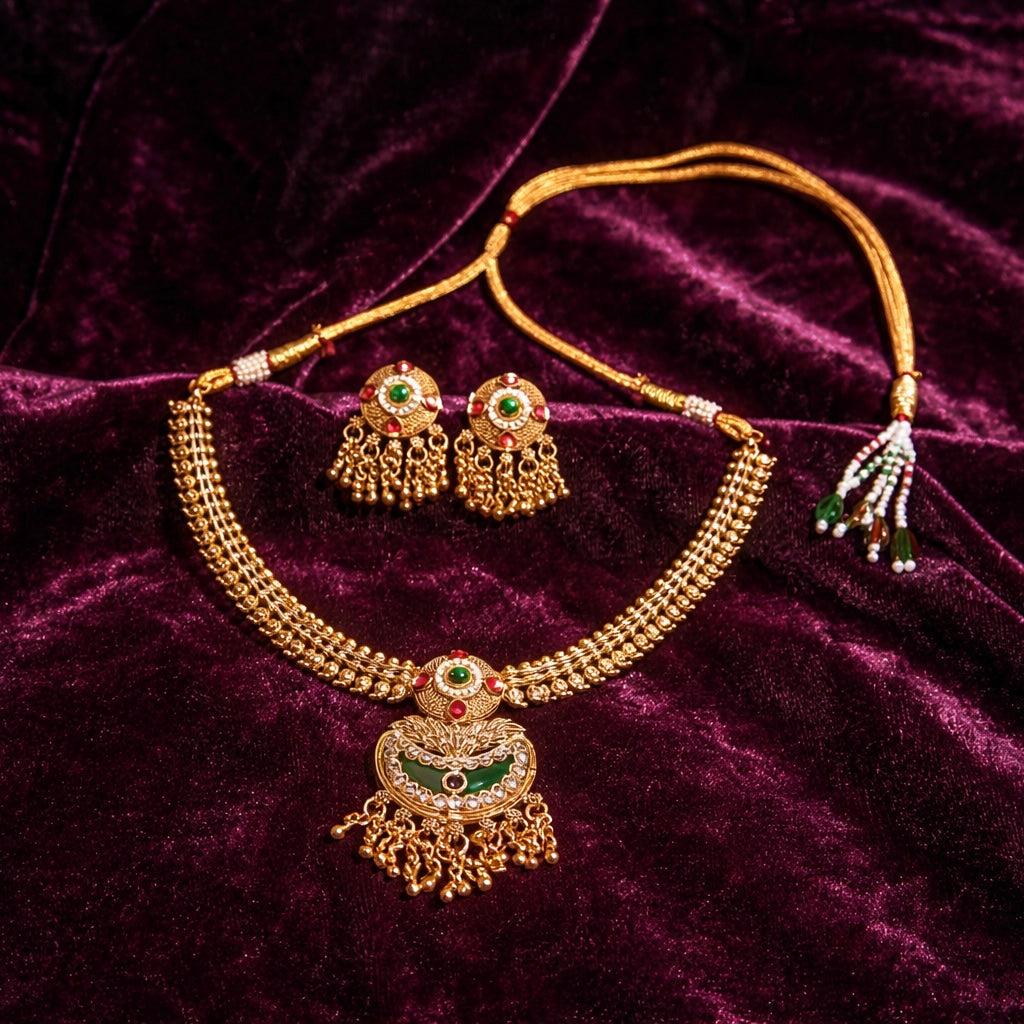 Classic Temple-Inspired Gold Finish Heritage Necklace Set